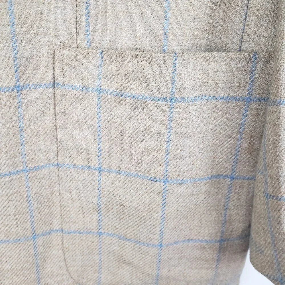 Ravazzolo Beige Plaid Wool Cashmere Three Button Blazer Jacket Mens 52/US 42